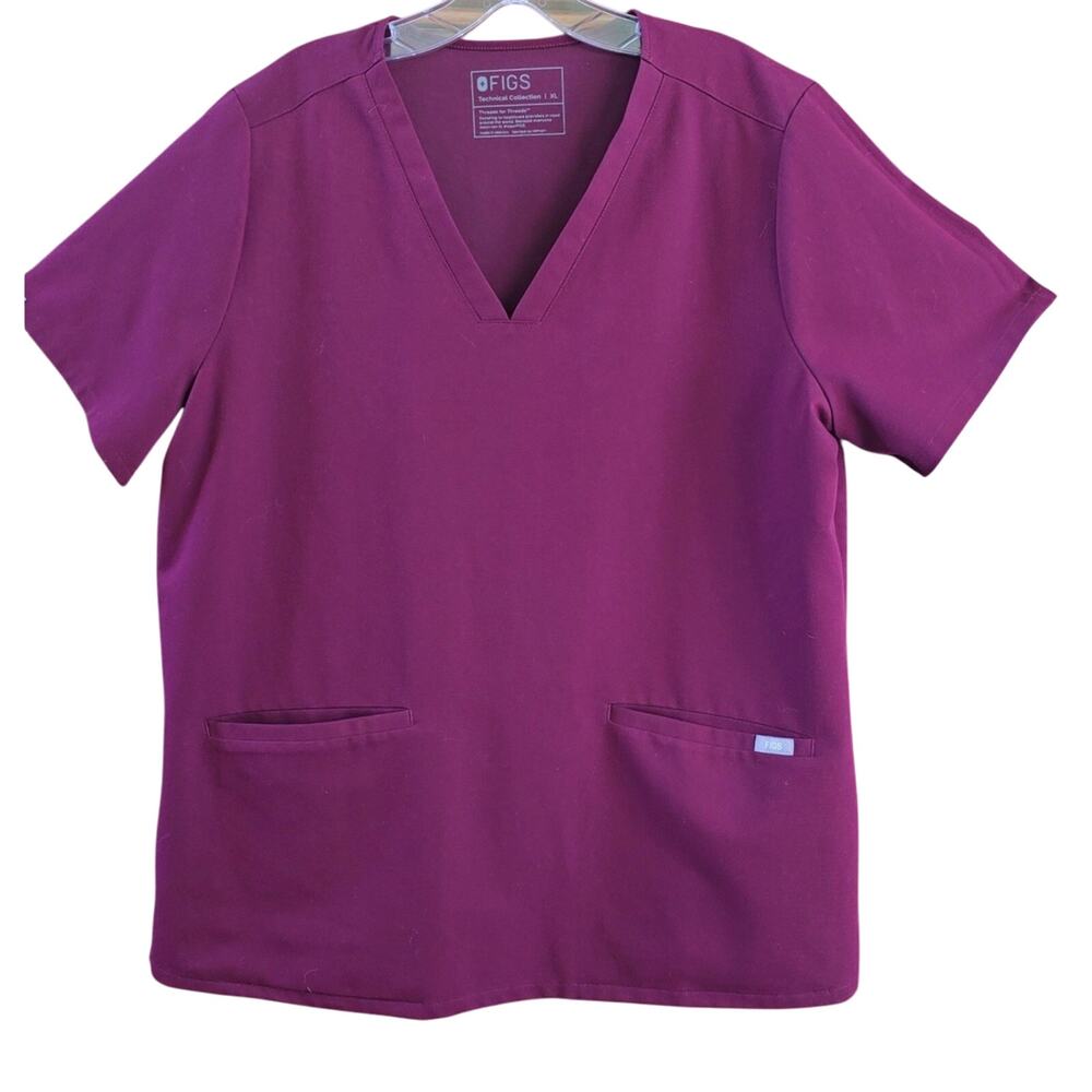 FIGS Casma Three-Pocket Scrub Top Women's XL Burgundy Pockets Stretch Healthcare